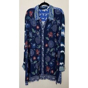 Women's John Mark Top Blouse Button-Up Floral Embroidered Long-Sleeve Size 2x